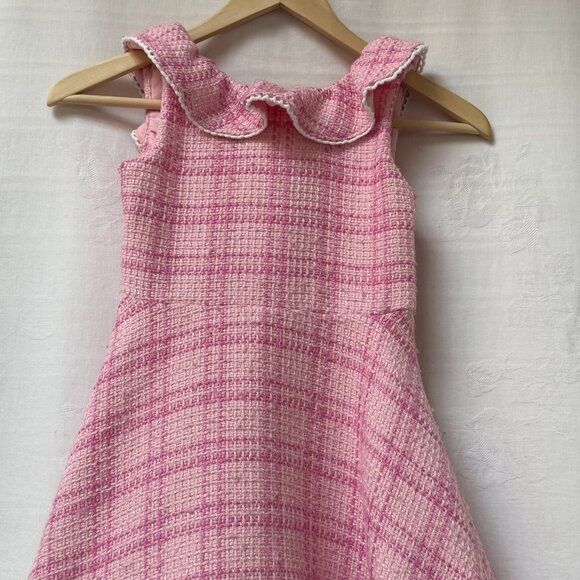 Janie and Jack Pink Plaid Tweed Dress Girls Size 7 Party - Picture 2 of 7